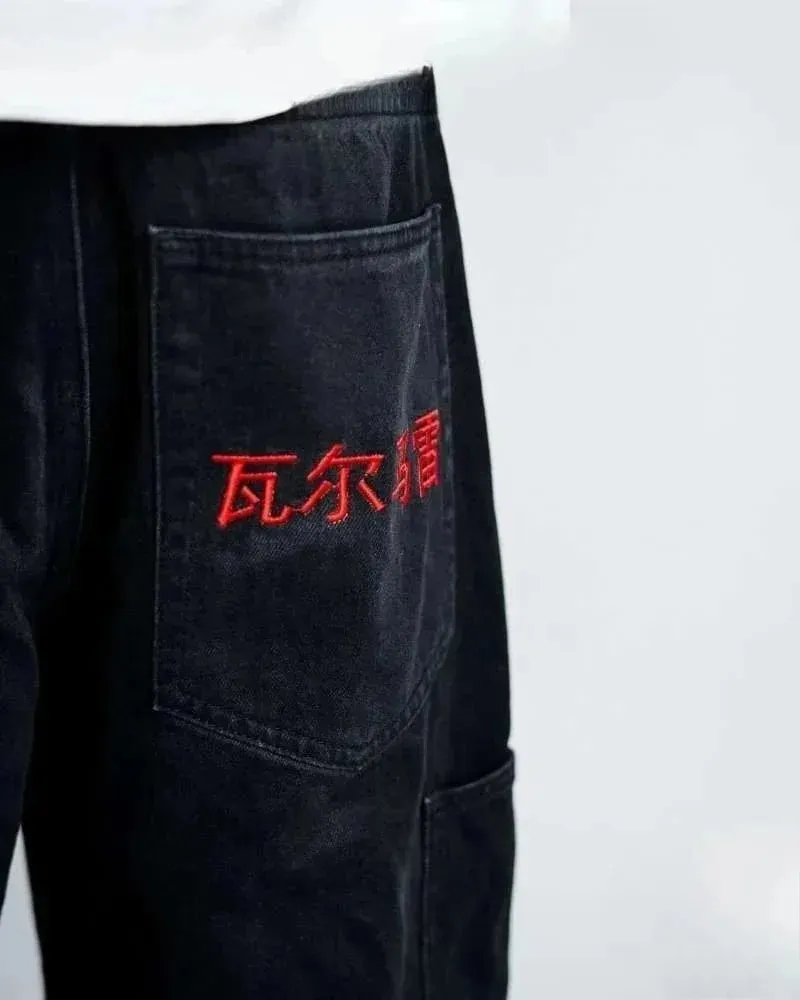 Y2K Baggy Jeans Dragon Graffiti Embroidery High Waist Men Women Vintage Streetwear 2000s Harajuku Casual Loose Wide Leg Jeans — image 6