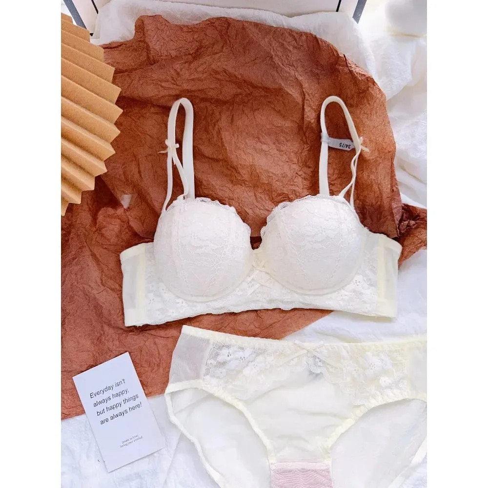 Sweet French Lace Women Bra Set Wire Free Push Up Lingerie Top Side Support Anti Sag Brassiere Panty Suit For Small Bust 32‑38 — image 3