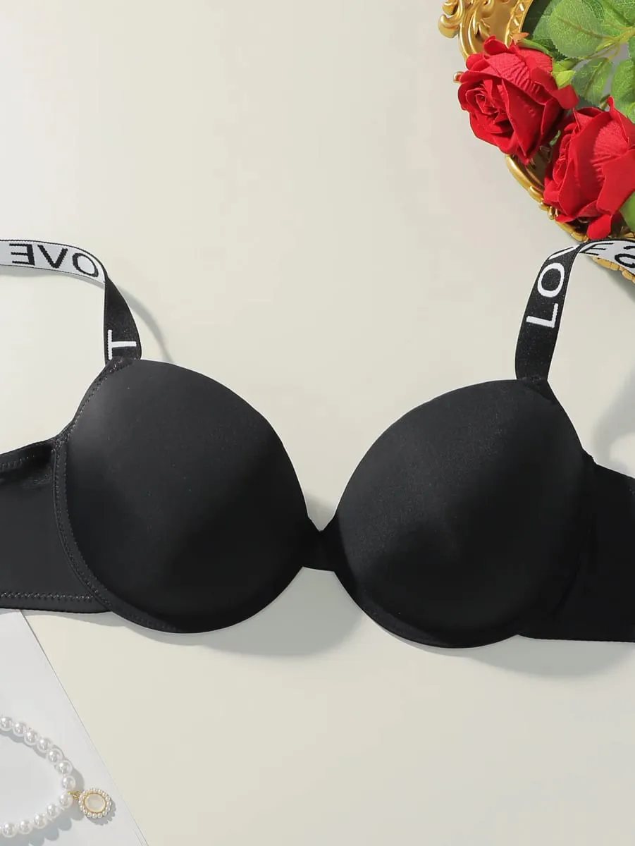 Viomisha Popular Sexy Letter Underwire Push Up Bra Lingerie Set for Women 2 Piece Solid Underwear Comfort Knit Strap — image 3