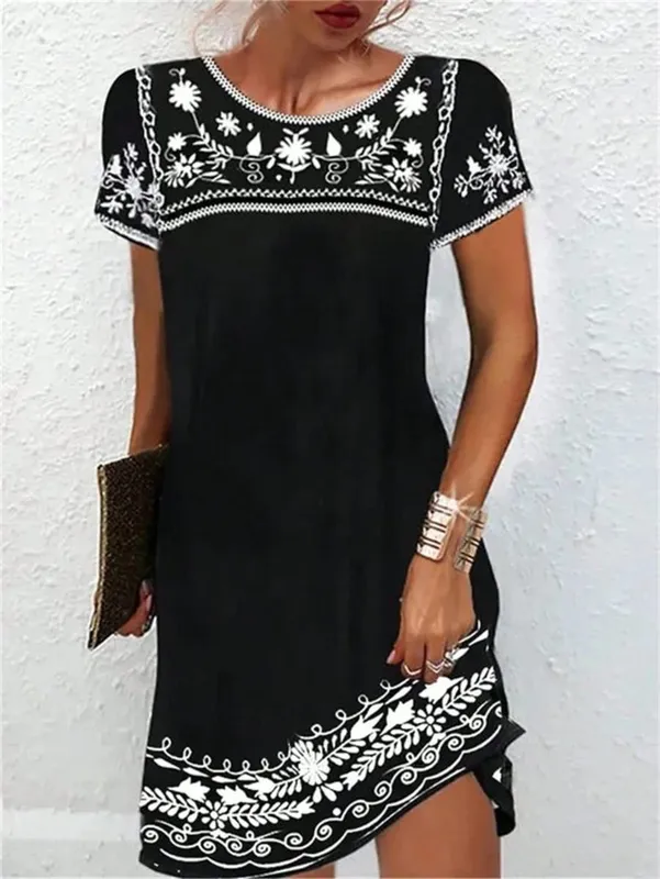 Summer Casual Floral Print Women's Dress Fashion Short Sleeve Mini Dress Beach Vacation Dress Y2k Ladies Clothes Dresses Clothes — image 4