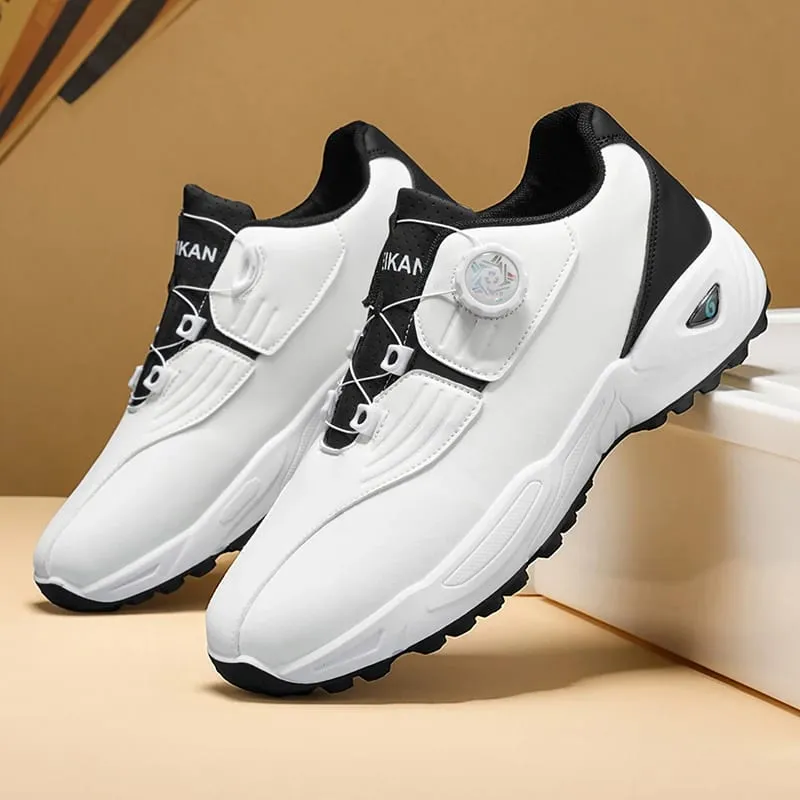 Men Rotary Buckle Golf Shoes Waterproof Leather Air Cushion Non Slip Breathable Training Sneakers 2 Colors — image 5