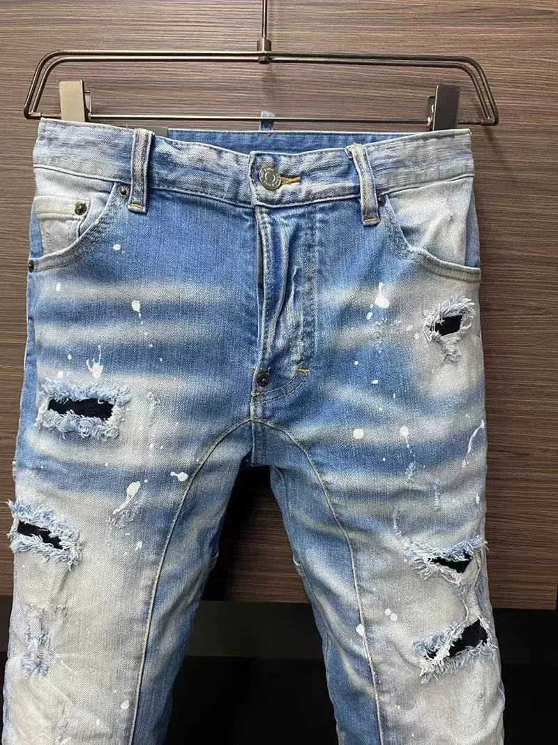 Baggy Jeans For Man Pants Distressed Jeans Trendy Streetwear Slim Straight Leg Stretch Trousers Mens Fashion — image 4
