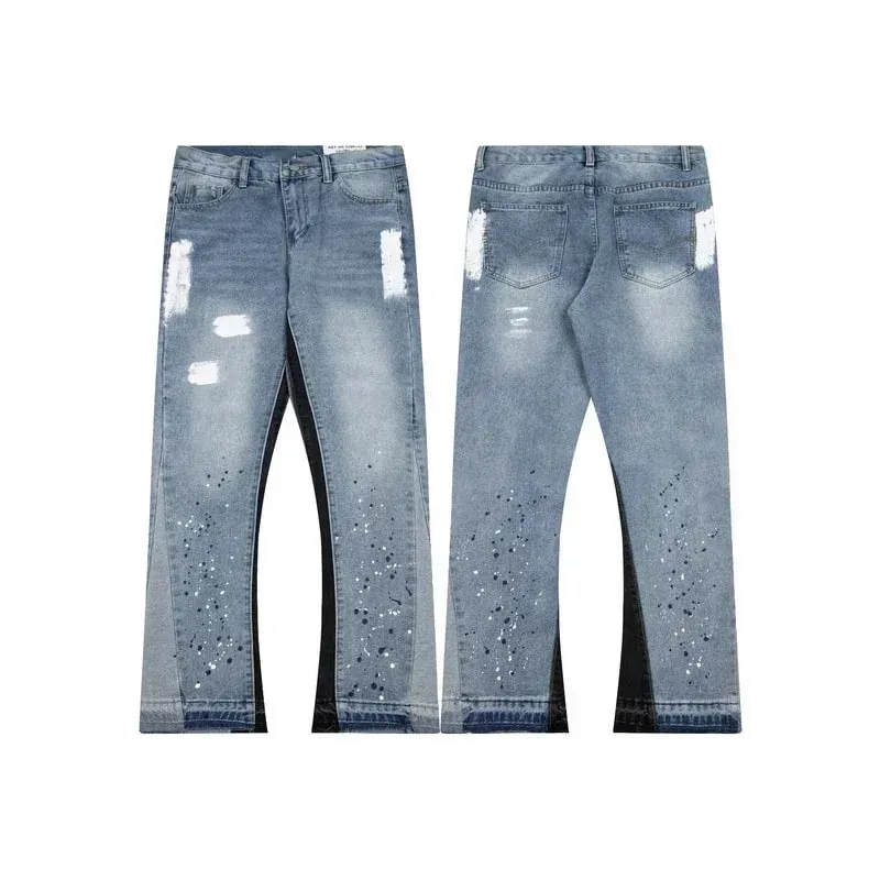 Mỹ Dạo Phố Bắn Mực Miếng Dán Cường Lực Quần Jean Baggy Nam Nữ Quần Áo Dây Buộc Hợp Thời Trang Quần Thẳng Slim Micro-flard Quần — image 3