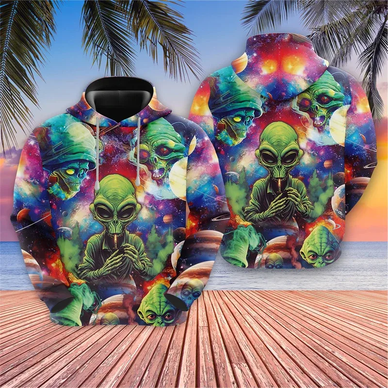 Harajuku Fashion Alien Graphic Sweatshirts Trippy Mushroom Y2k Hoodies For Men Clothes Cartoon Boy Pullovers Hip Hop UFO Hoody — image 14