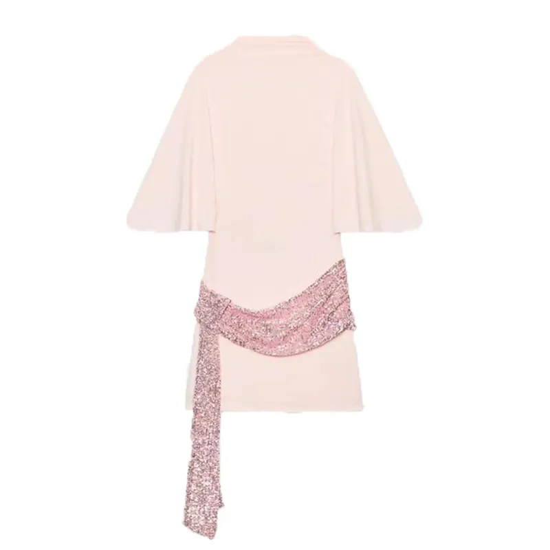 Women Sequin Patchwork Dress Elegant Wide Sleeve Backless Mini Dresses New Fashion Evening Party Slim Lady Outfits