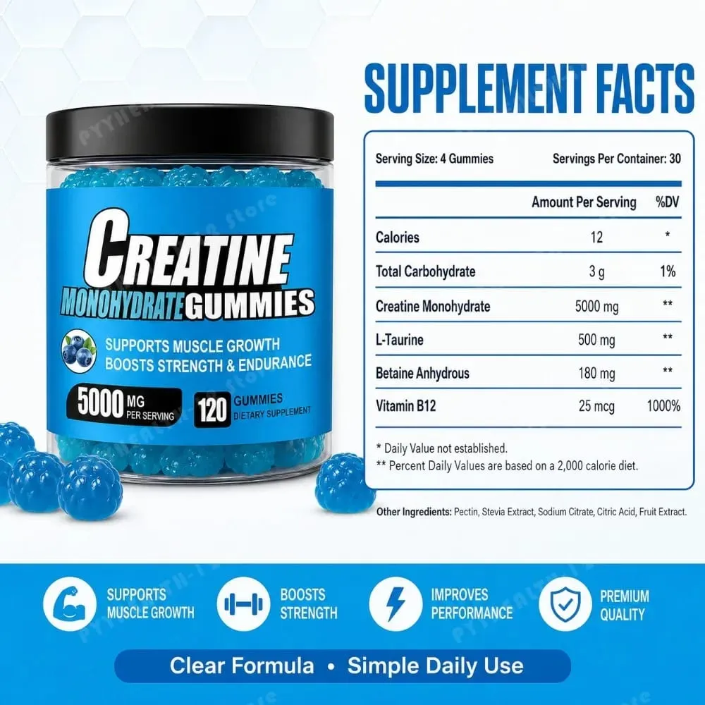 Creatine Monohydrate Gummies 5000mg Per Serving 120 Gummies for Muscle Strength Endurance & Energy Dietary Supplement — image 7