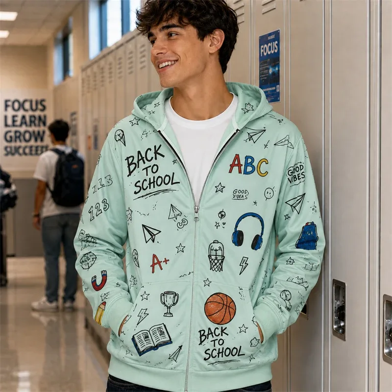 Zip Hoodie Men Back To School 3d Print A+ Graphic Basketball Book Pattern Hoodie New Y2k Gift Casual Street Hooded Sweatshirt — image 6