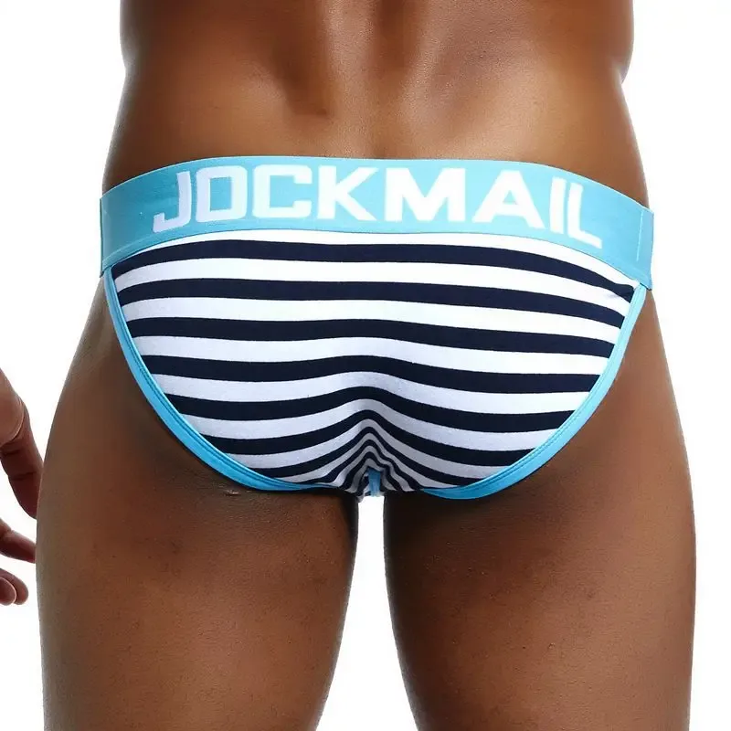 Мужские трусы с высоким вырезом из хлопка Jockmail, мужское нижнее белье в полоску, мягкие и удобные, Gay Cueca — image 3