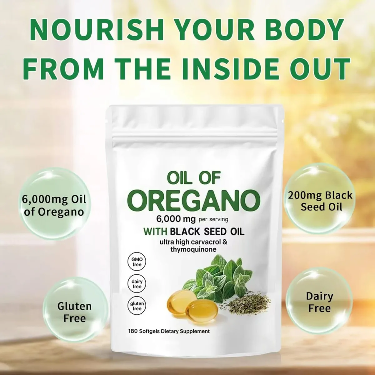 Oil of Oregano Softgels Skin Care Oil for Women Men Organic Oregano Oil Capsules with Black Seed Oil Plant Based | Non-GMO — image 3