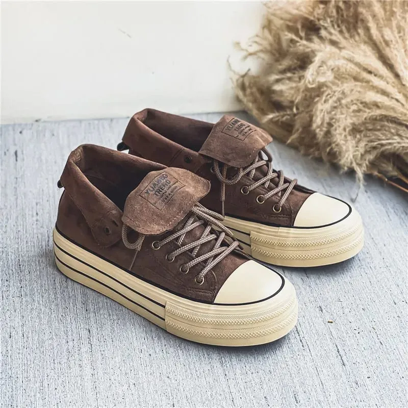 High Top Men รองเท้าหนังนิ่มรองเท้าหนังผู้ชายคุณภาพสูงรองเท้าผ้าใบลำลอง Unisex กลางแจ้ง Lace-up Vulcanized รองเท้าขนาด 35-44