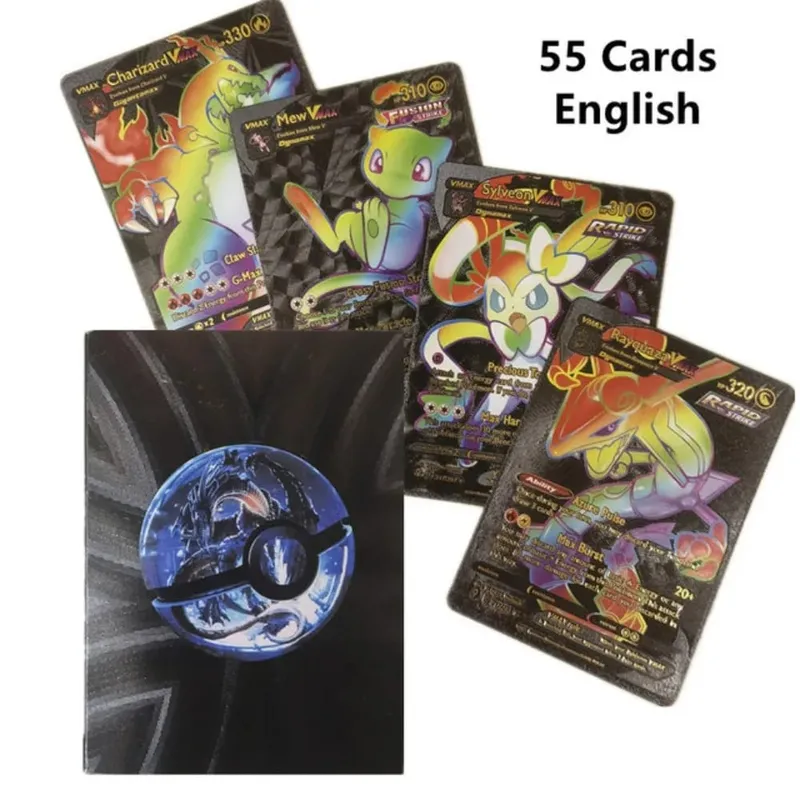 New 55pcs/box Pokemon Card Vmax GX EX Rainbow Gold Black Silver Mewtwo Rare Collection Battle Trainer Card Children Toys Gifts — image 4