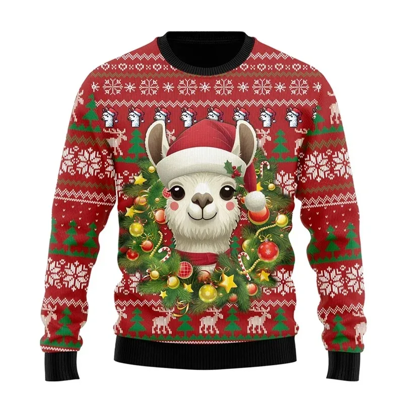 3D Printed Christmas Decoration Sweatshirt For Men Women Alpaca Dog Pattern Pullovers Casual Loose Round Neck Long Sleeve Hoodie — image 2