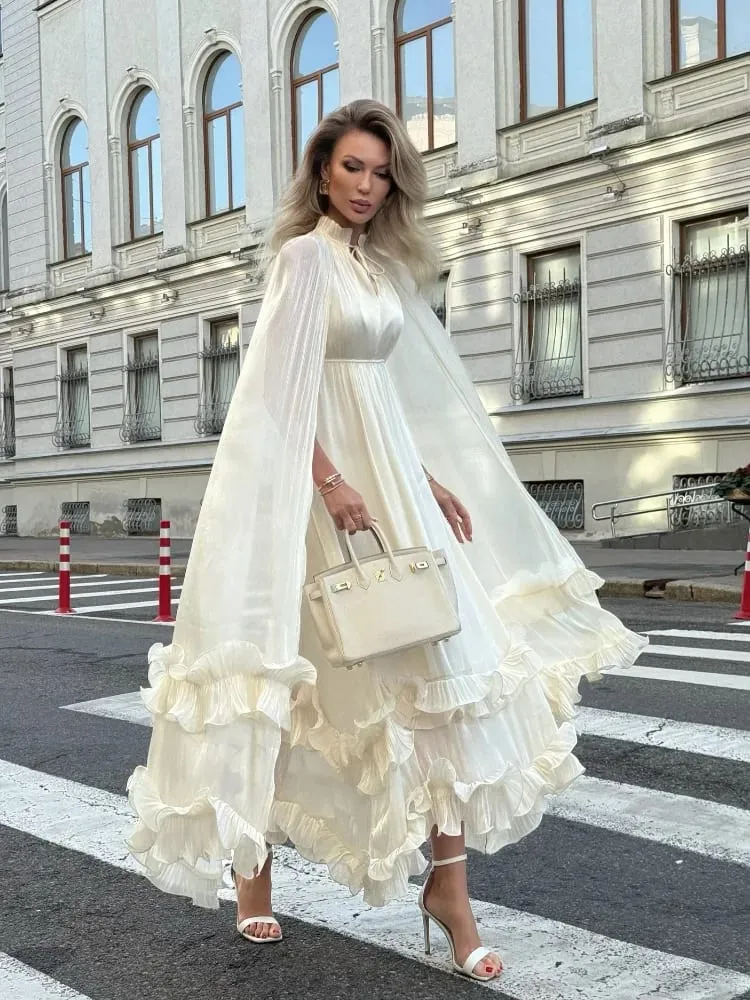Solid White Ruffle Maxi Dress Women Fashion Lace Pleated Sleeveless Off-shoulder Long Dresses Lady 2026 Summer Holiday Robes New — image 6