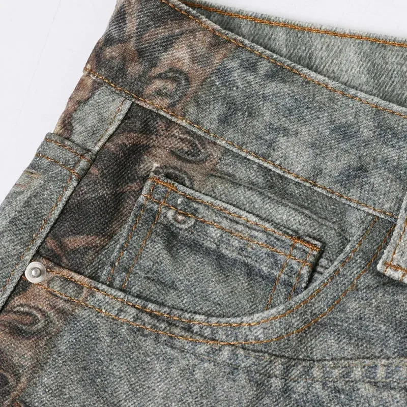 Printed Patchwork Jeans 2026 Spring New Fashion Streetwear Y2k Pants Casual Loose Vintage Hip Hop Denim Trousers Male — image 4