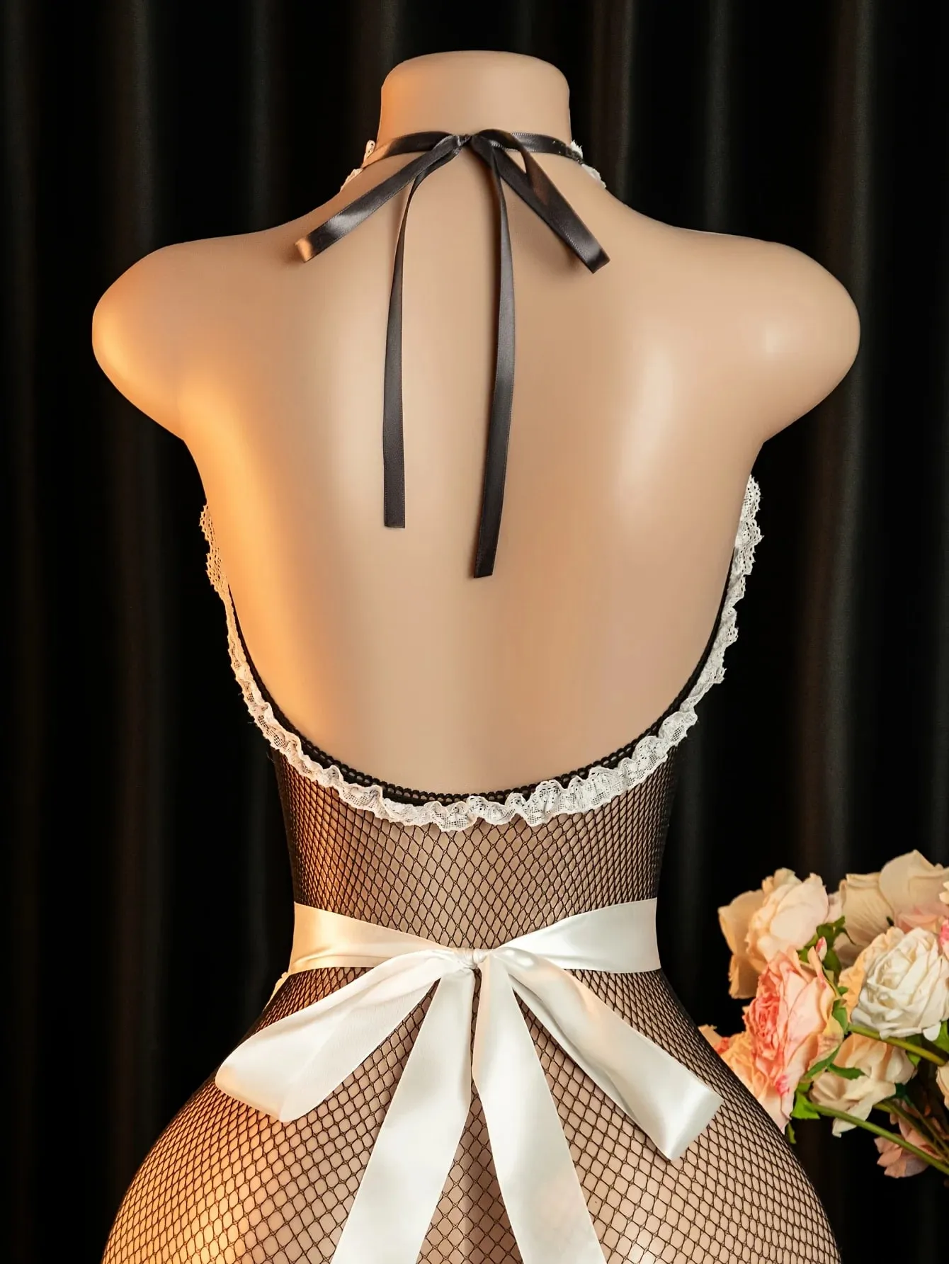 Hot Night Desire Outfit Sexy Lingerie Bodysuit Open-breasted Crotchless Body Suit Cosplay Body-Stockings For Adult Maid Costume