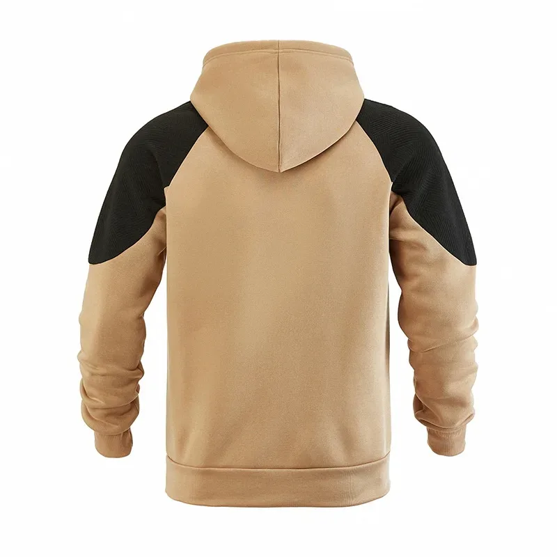 Autumn Winter Men Color Block Raglan Hoodie Textured Chest Panel Drawstring Kangaroo Pocket Loose Casual Streetwear Sweatshirt — image 12