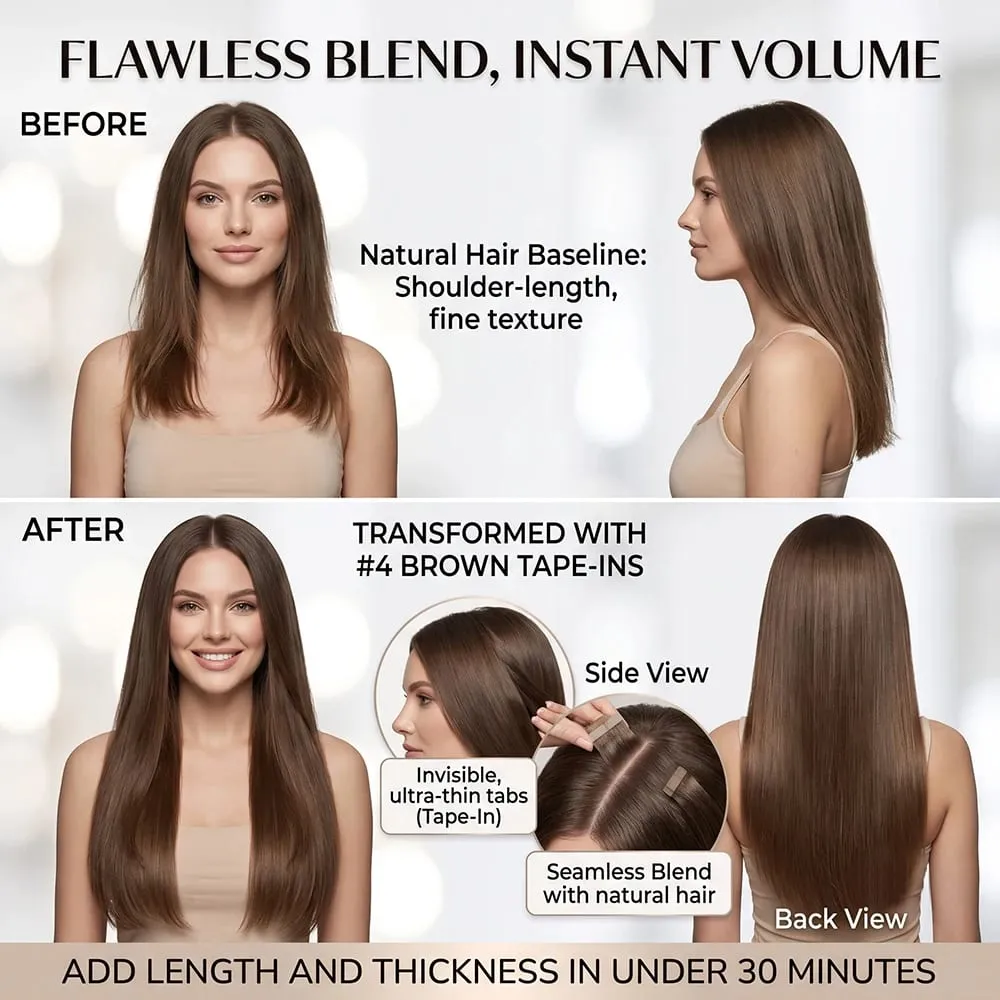 4A Medium Brown Tape In Hair Extensions 100% Human Hair Seamless Invisible 21Pcs/Pack 50g Remy Colored Straight Brazilian 22 24 Inch Pure Human Hair For Women — image 6