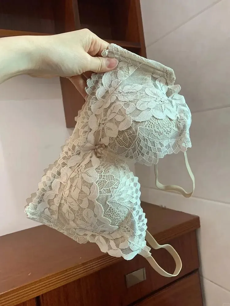 Push Up Bra for Small Breasts Lift & Gather Unpadded Lace Bra Set Adjustable Anti-Sagging Wireless Comfort Luxury Lingerie — image 1
