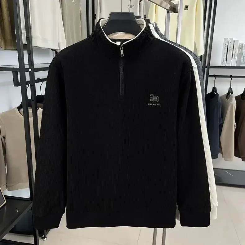 Autumn Men's Sweatwear Warm Pullover Solid Half Zipper Casual Long Sleeve Hoodie Thicken Half Turtleneck Sweatshirts Winter Tops — image 7