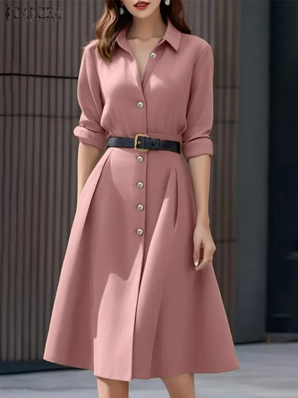 Stylish Autumn Overalls Dress ZANZEA Women Fashion Shirt Dress 2025 Elegant Long Sleeve Dresses High Waist OL Work Sundress Robe — image 2