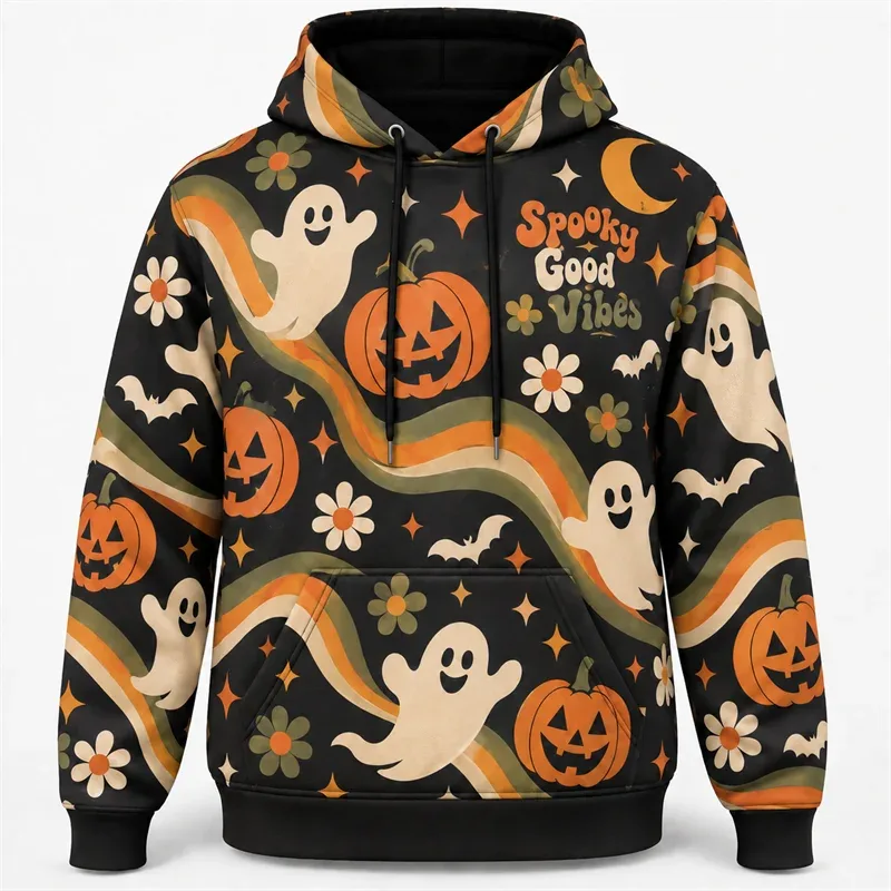 Halloween Hoodie 3D All Over Print Polyester Sweatshirt Gothic Ghost Pumpkin Bat Witch Skull Horror Streetwear Pullover Unisex — image 8