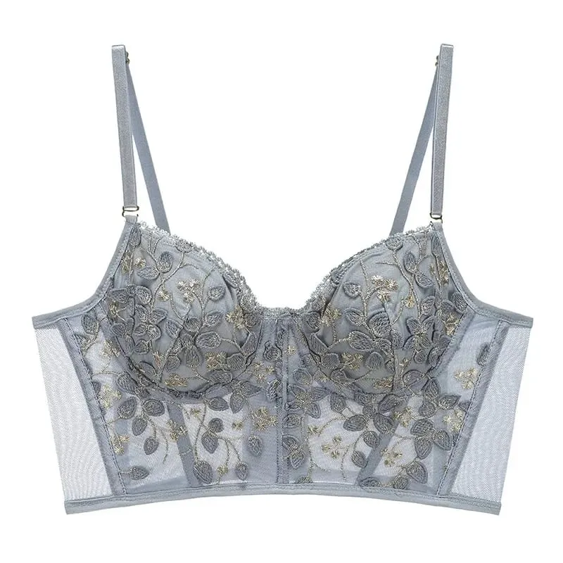 New Embroidery Lace Flowers French Women Underwear Steel Rubber Bone Push Up Bras Sexy Bralette Cute Lingerie Sexy Body Shaping — image 11