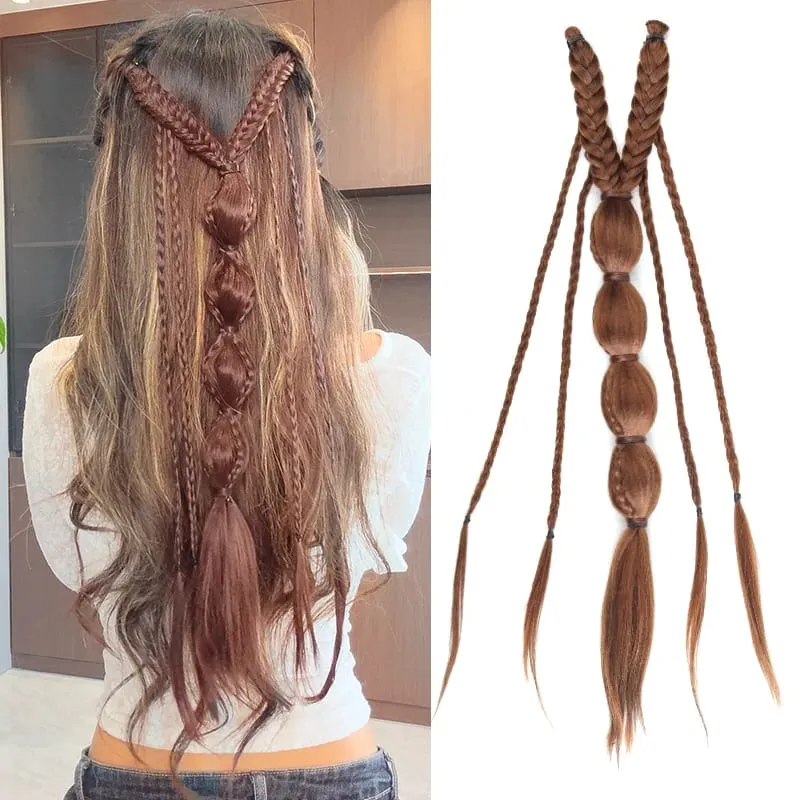 Clip in Braid Synthetic Hair Extensions Boho Festival Princess Braid Viking Renaissance Cosplay Wedding Hairpiece for Women