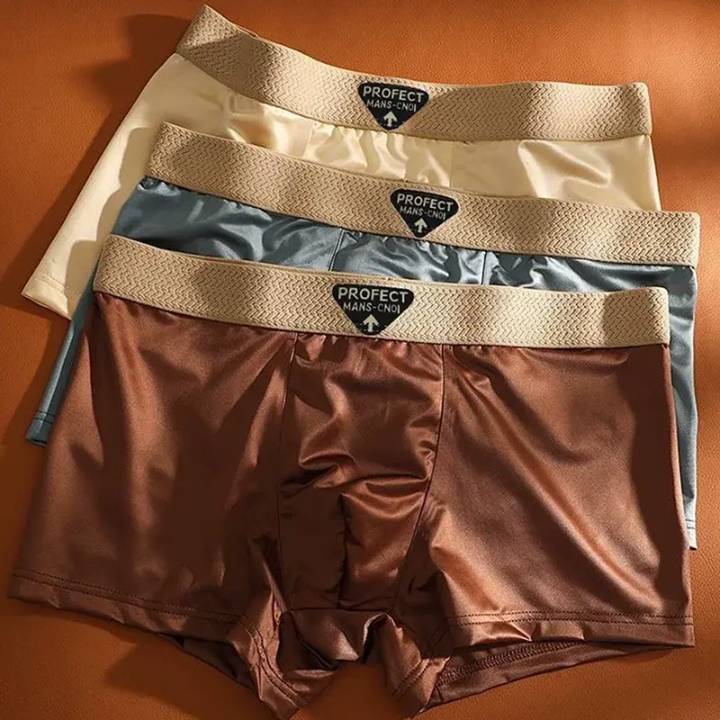 4-Piece Of Men's Underwear Summer Silk Thin Breathable Ice Silk Flat Angle Pants Solid Color Comfortable Casual Men's Underwear — image 4