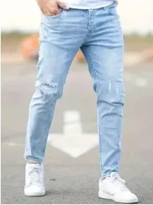 2026 New Fashion Men's Skinny Ripped Jeans Mid Waist Stretch Denim Pants Male's Slim Trousers with Pocket Casual Soft Streetwear — image 13