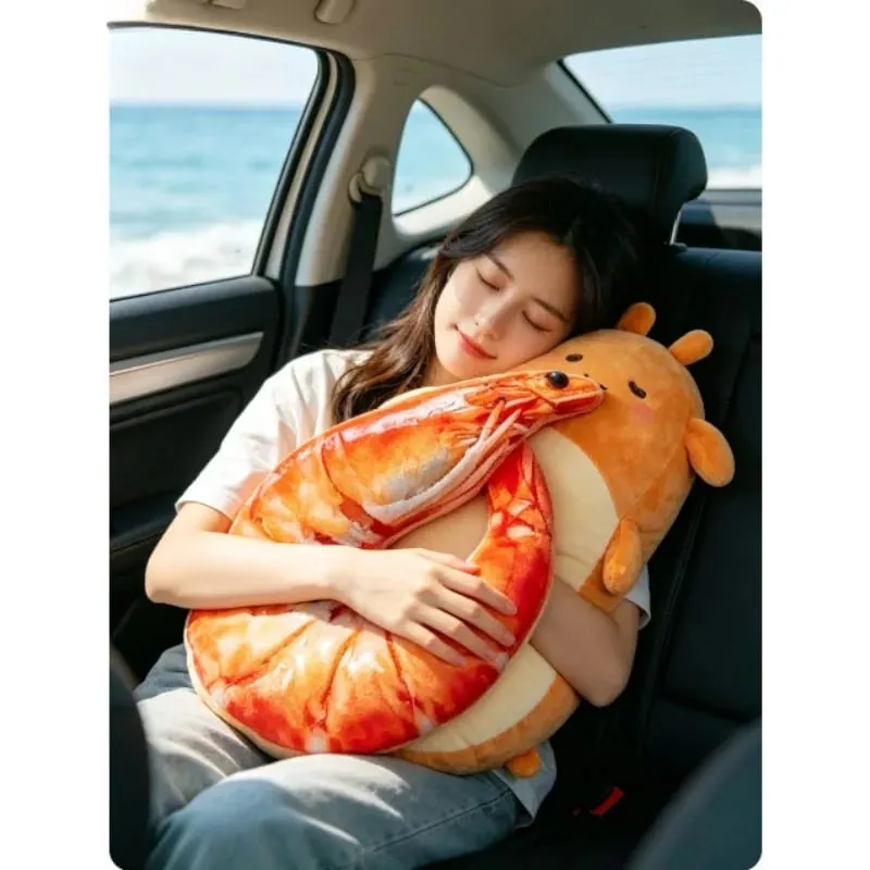 재미 있은 새우 목 베개 부드러운 플러시 U 자형 여행 베개 자동차 비행기 사무실 낮잠을위한 3D 시뮬레이션 목 쿠션 — image 5