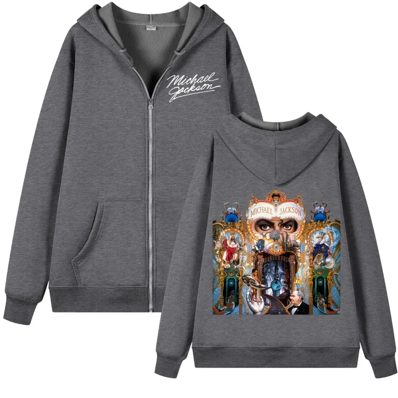 Singer Michael Jackson Album Graphic Zipper Hoodie Men Women Fashion Rock Zip Up Pullovers Harajuku Y2k Style Hooded Sweatshirts — image 3