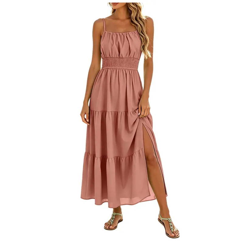 Women's Summer Chiffon Dress Elegant A-Line Double Layer Sexy Sling Dresses Summer Holiday Party Ball Gown Muer Solid Sundress — image 12