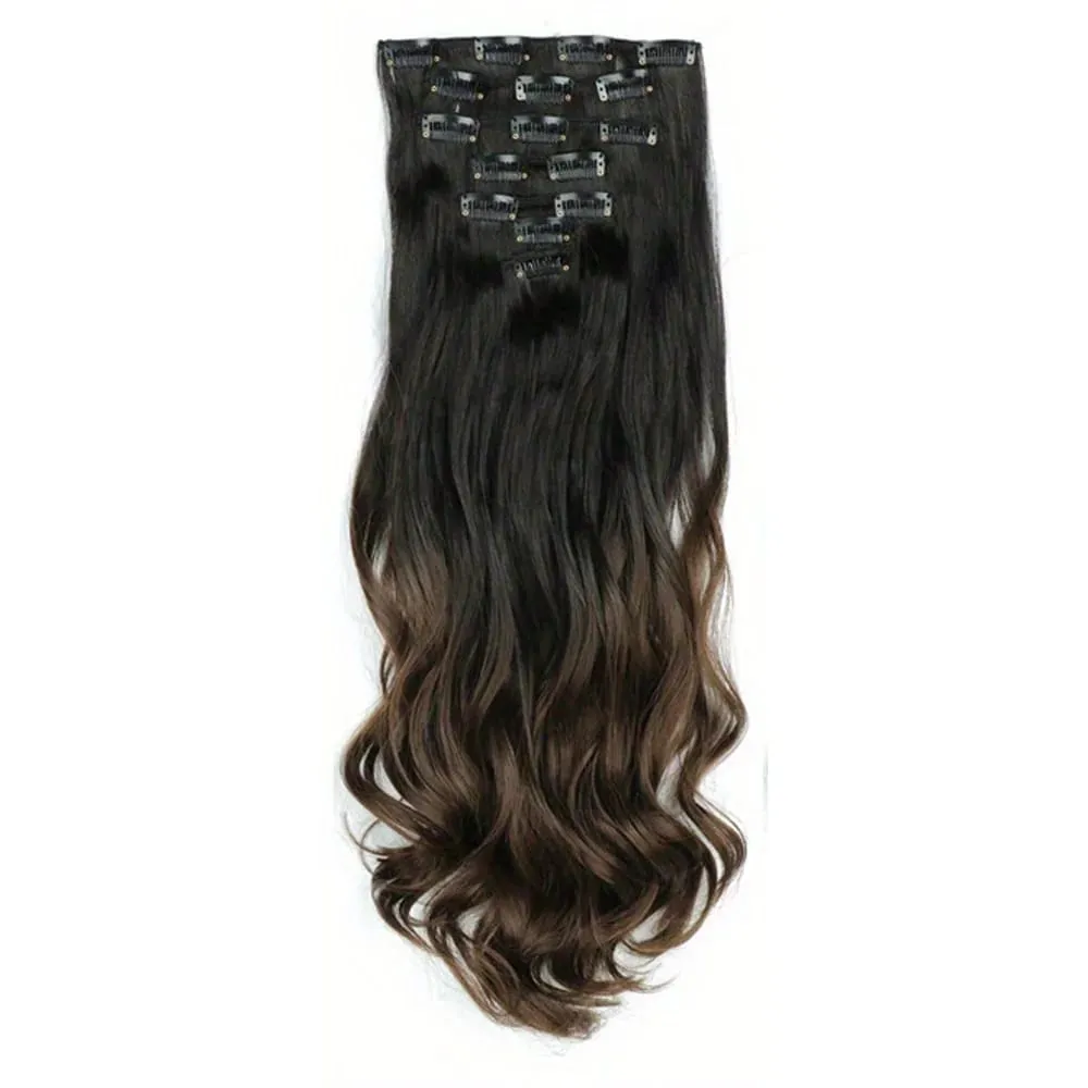 22 Polegada ombre cor sintético longo encaracolado extensões de cabelo clipe no cabelo fibra resistente ao calor para meninas acessórios de cabelo