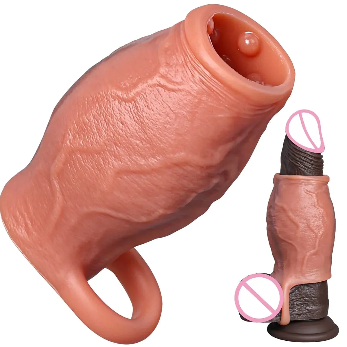 Skin Feeling Realistic Dildo Dick Pump Sleeve Enlargement Penis Covers Extender Men's Condoms Cock Ring Adult Sex Toy For Male — image 1