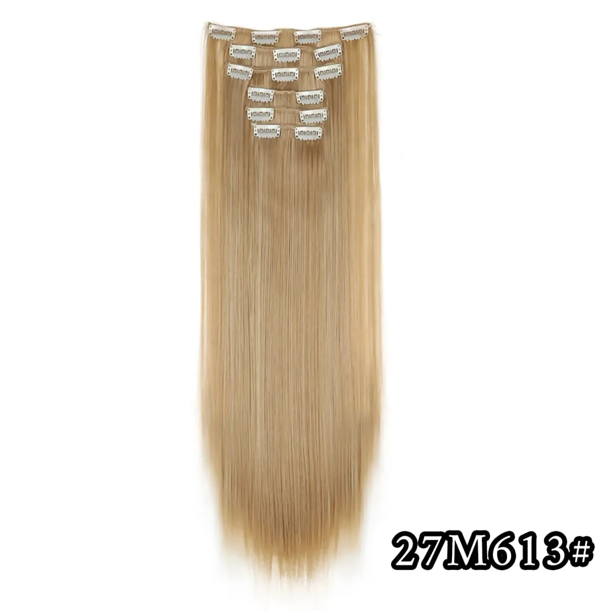 24 Inch Synthetic Clip in Hair Extensions Long Straight Heat Resistant Fiber Hairpiece for Party Cosplay Daily Wear Blonde Black