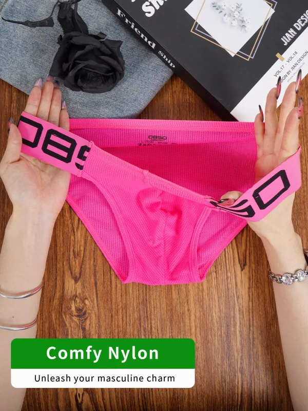 Cuecas masculinas de mistura de nylon, cuecas respiráveis com letras de chifre em relevo, cintura elástica larga, cor fluorescente, roupa íntima sexy — image 2