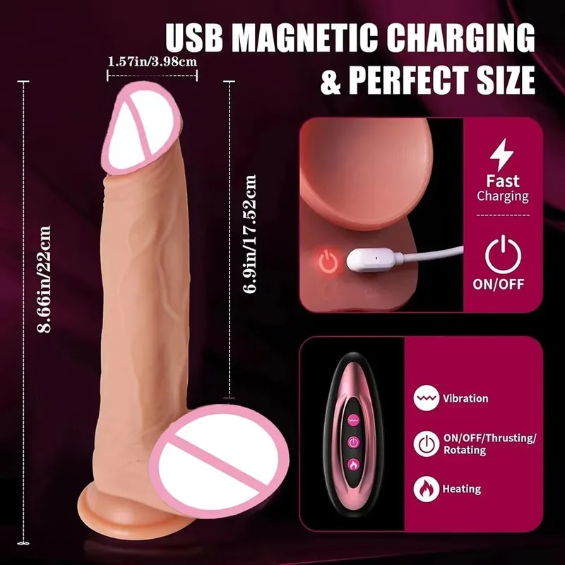 Gode ​​- Gode - Masseur vibrant télescopique en silicone de 9 pouces pour couples 10 modes Jouet de massage érotique Sûr et discret Plaisir de la partenaire féminine