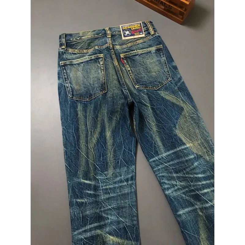 Heavy duty denim pants for men nostalgic trend 2025 new style distressed washed loose straight leg scratch jeans — image 4
