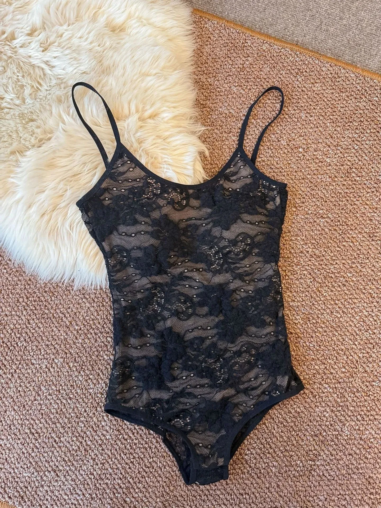 Sexy See Through Lace With Lining Elastic Spaghetti Strap Bodysuit Woman Sling Tight Short Jumpsuit Slim Fit Rompers Playsuits