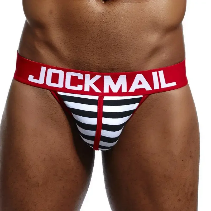 Мужские трусы с высоким вырезом из хлопка Jockmail, мужское нижнее белье в полоску, мягкие и удобные, Gay Cueca — image 4