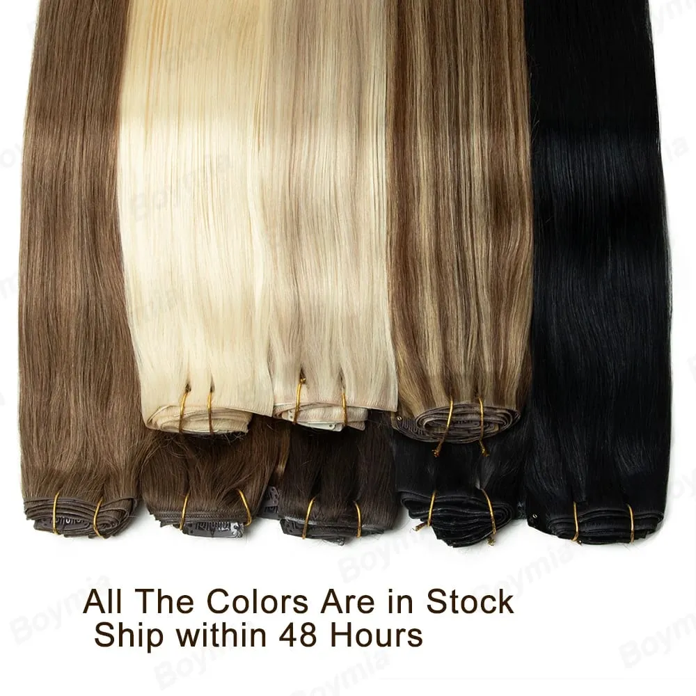 Human Hair Invisible PU Clip In Extensions Injected PU Tape Weft 7Pcs/set 12-24inch 100G 120G Clip On Hair Comfortable Wear