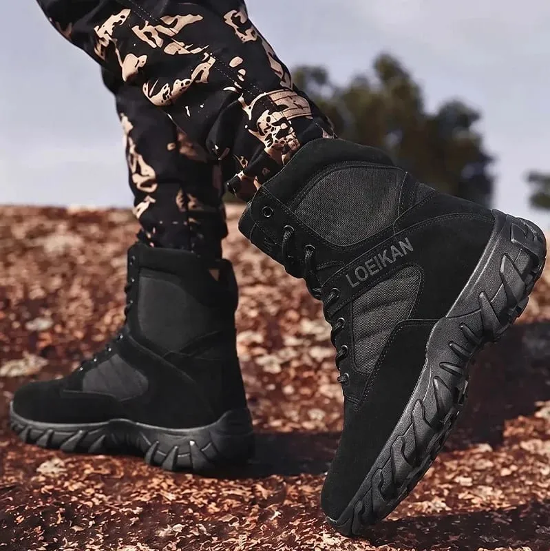 Men's Tactical Combat Boots Suede & Mesh Upper Lace‑up Anti‑slip Thick Sole Male High‑top Boots For Hiking Outdoor Activities — image 6