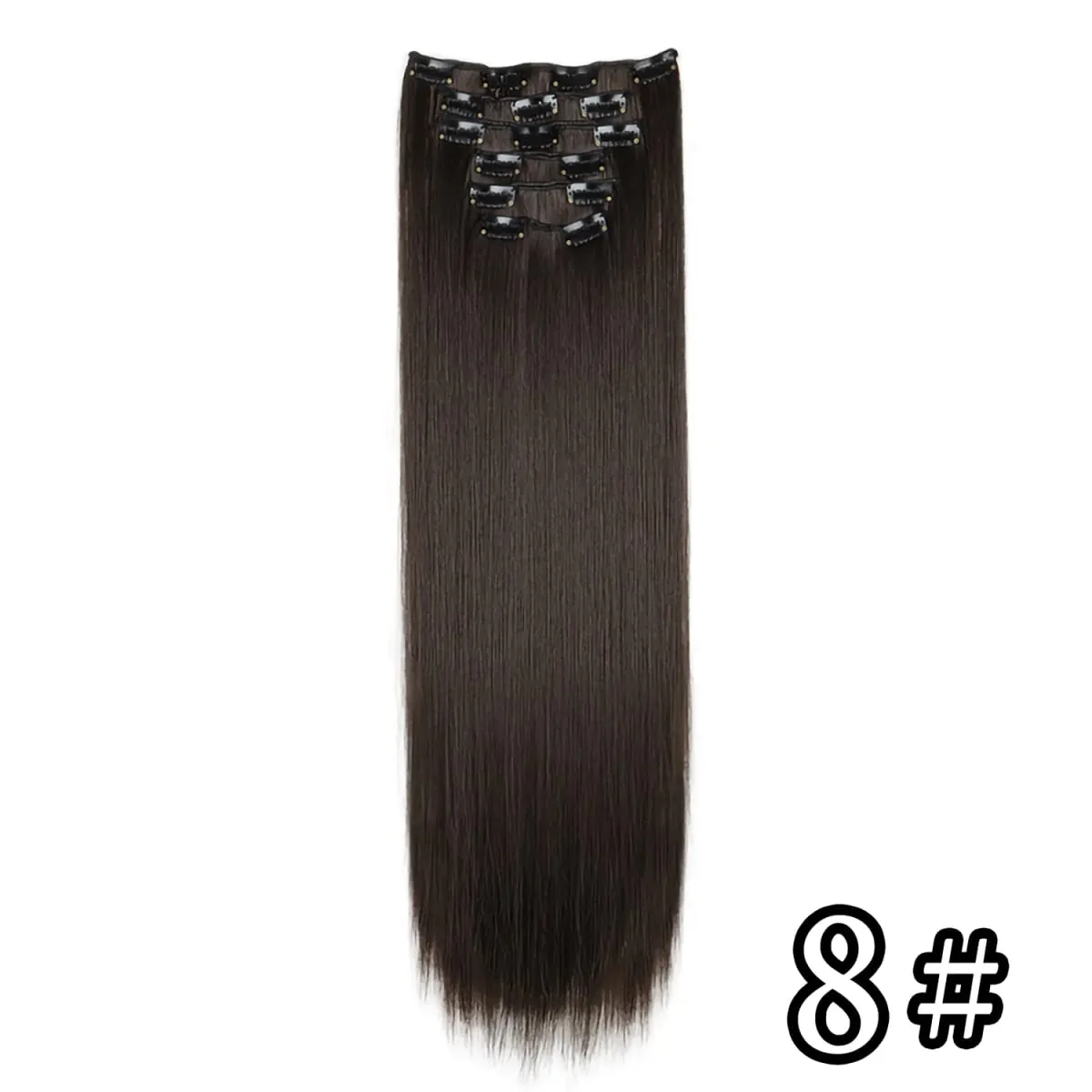 24 Inch Synthetic Clip in Hair Extensions Long Straight Heat Resistant Fiber Hairpiece for Party Cosplay Daily Wear Blonde Black