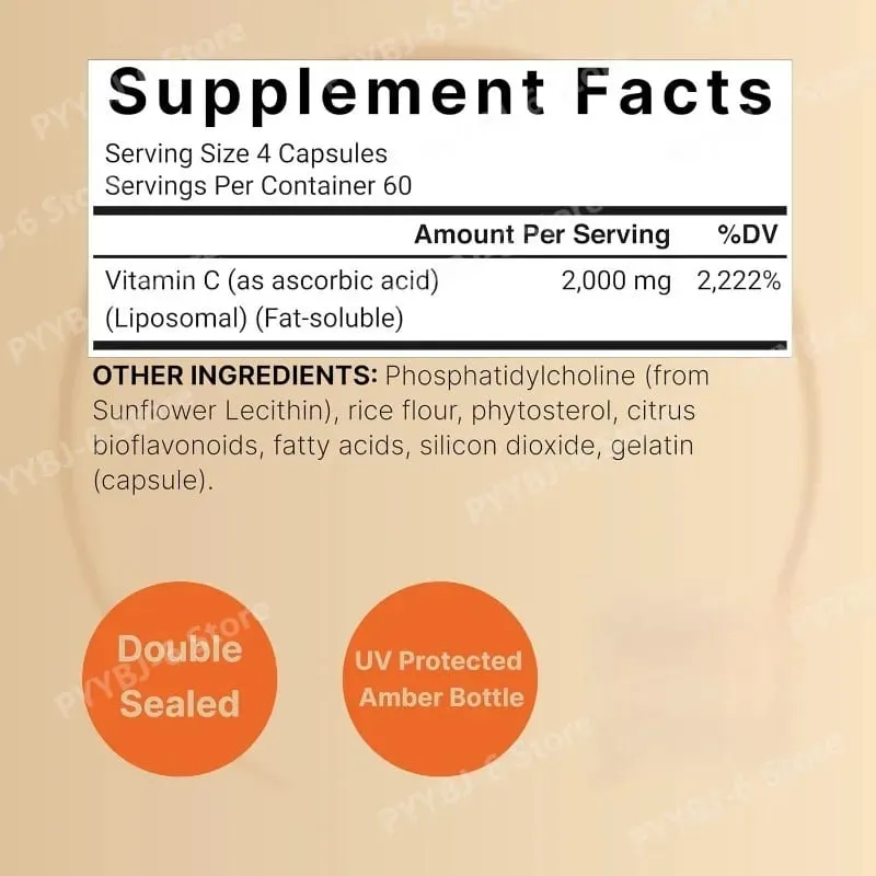 Vitamine C liposomale 2 000 mg soutient la santé antioxydante et la fonction immunitaire Absorption élevée Sans OGM Sans gluten – 240 gélules — image 6