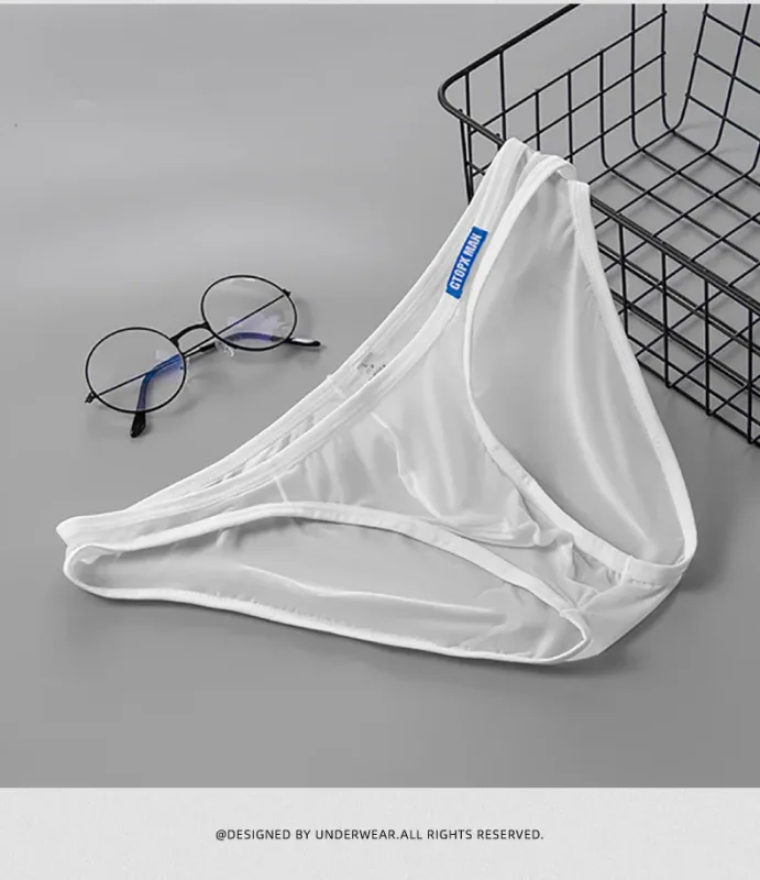 Men's Sexy Underwear Thin Ice Silk Translucent Briefs U Pouch Ropa Interior Hombre Male Panties — image 14