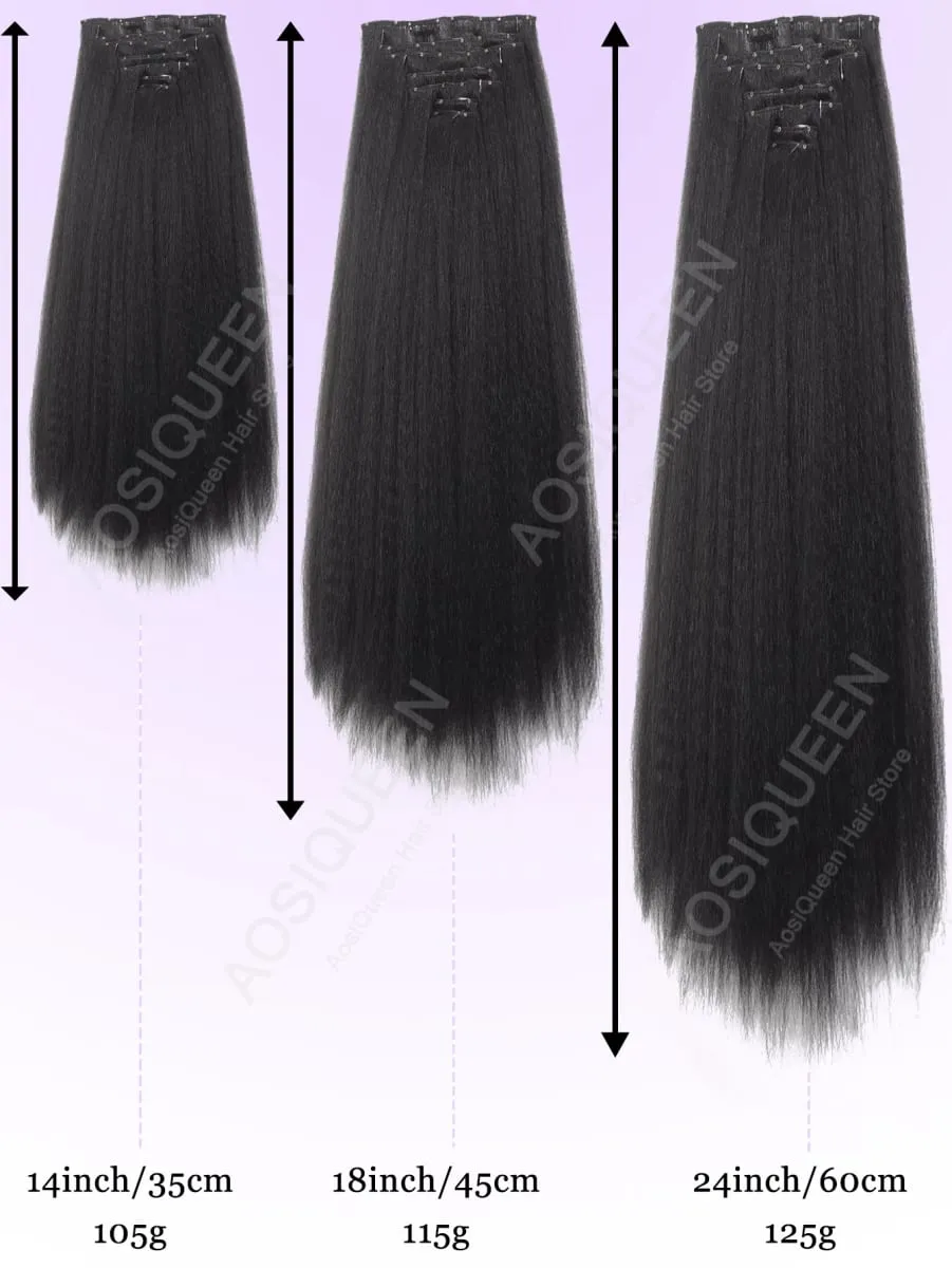 Synthetic 14/18/24inch Hair Yaki Clip In Hair Extensions Yaki Straight 7Pcs/set 16Clip-In Hairpieces For Black Women — image 3