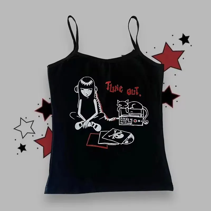 Pambabaeng Gothic Spider Web Print Cami Tank Top na walang manggas na Spaghetti Strap Y2K Slim Cropped Camisole Dark Punk Streetwear Tops — image 6