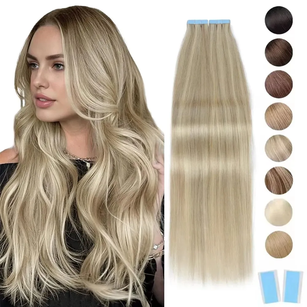 PU Seamless Tape in Human Hair Extensions Silky Straight Remy Skin Weft Tape Hair Extension 12-20 inch 20pcs/pack 1B Natural Black 30g for Add Volume
