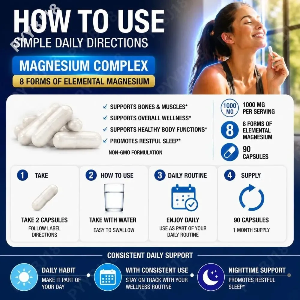 Magnesium Complex Capsules with 8 Forms of Magnesium Mineral Supplement for Bone & Muscle Support & Restful Sleep 90 Capsules — image 5