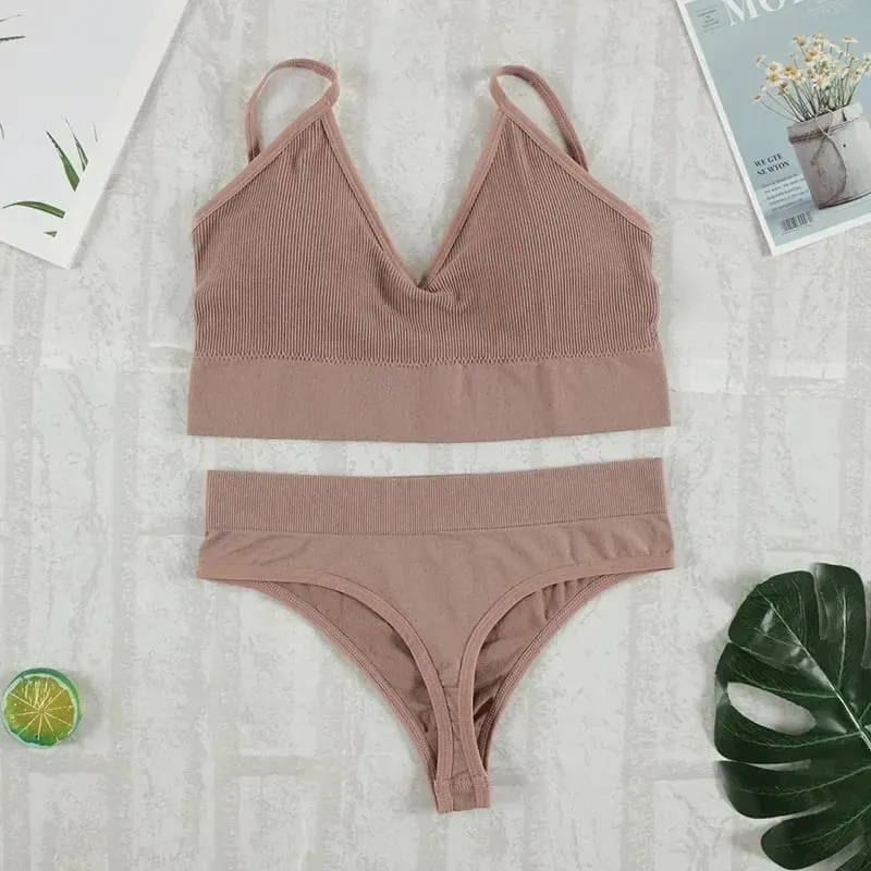 2 Pcs Bra Set Underwear Set Women Panties Sexy G-String Seamless Bralette Female Lingerie Soft Tank Crop Top 2026 New